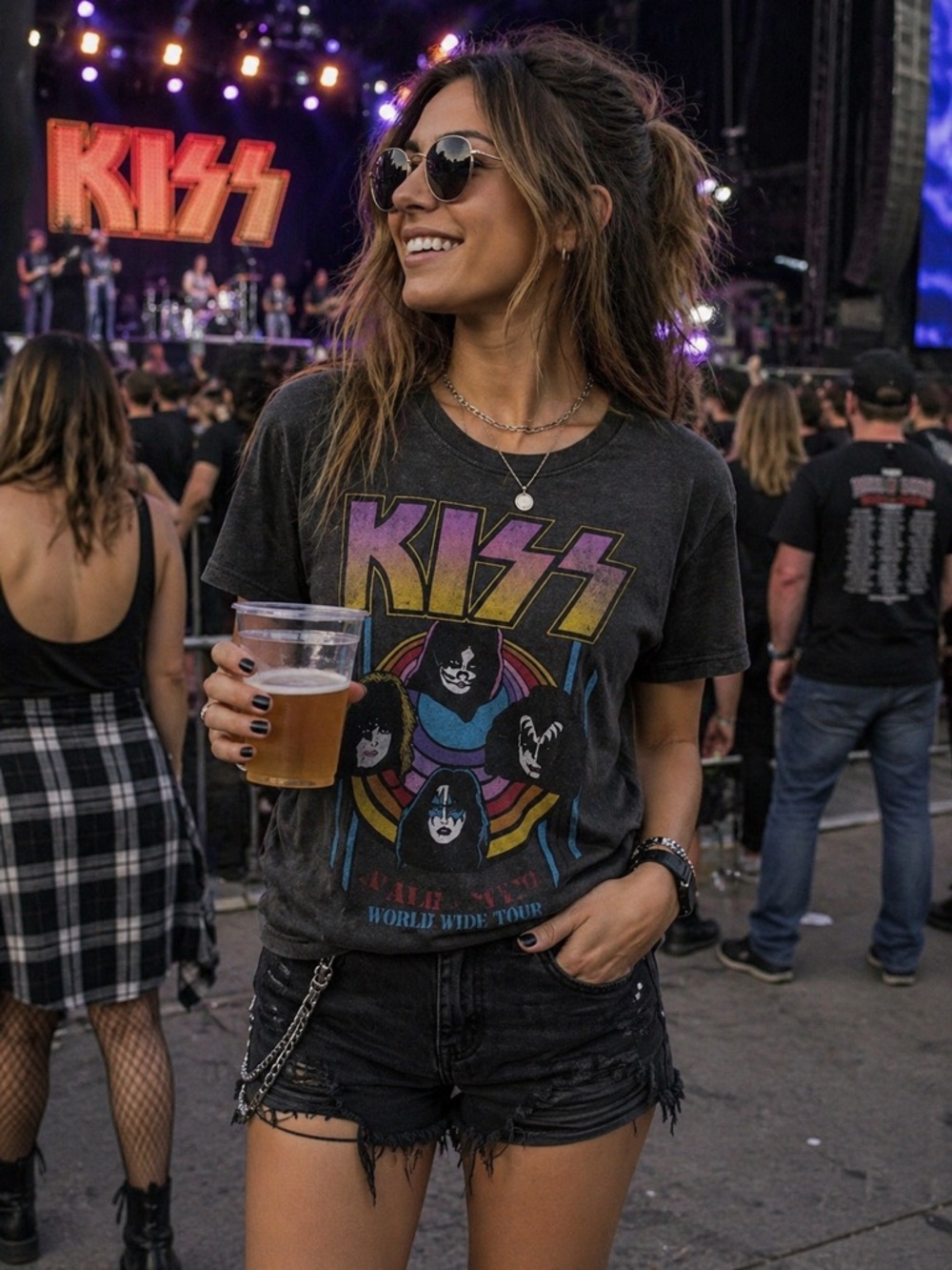 KISS Alive World Tour Graphic Tee Women’s Medium Band T Shirt Rock Concert Style